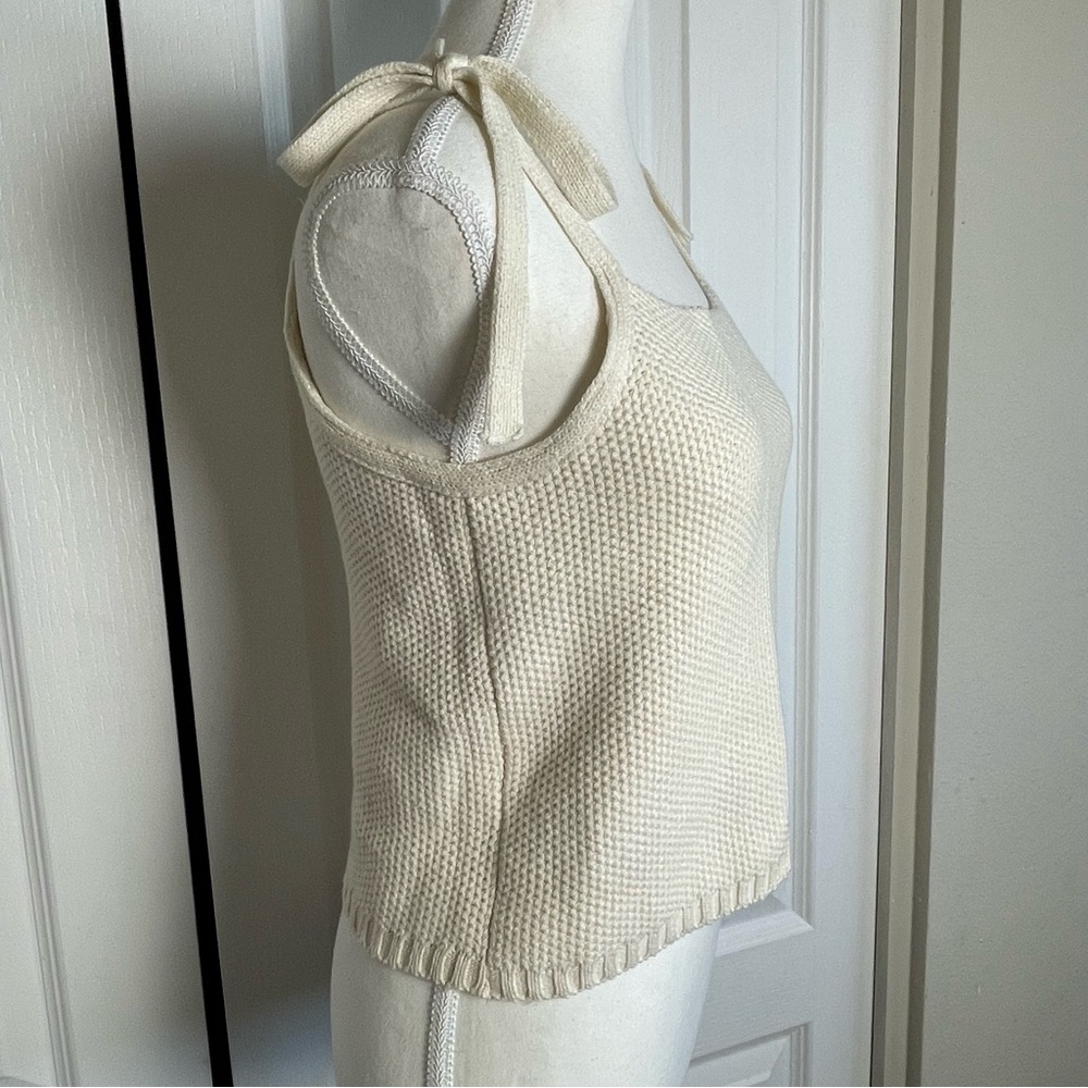Sadie & Sage Knitted Top Women’s S Cream Boho Tie Shoulder Minimalist Cropped - Picture 6 of 13